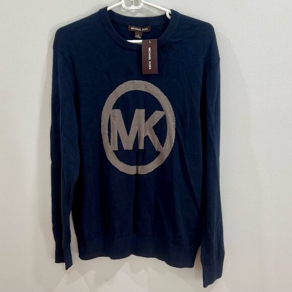 Michael Kors Midnight Blue & Gray Logo Charm Cotton Blend Sweatshirt Medium NWT - Picture 3 of 8